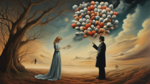 A vivid and surreal image that depicts the complex emotions and symbolism associated with the dream of an ex-lover returning. The artwork should capture th